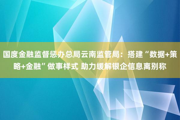 国度金融监督惩办总局云南监管局：搭建“数据+策略+金融”做事样式 助力缓解银企信息离别称