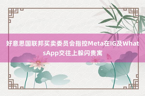 好意思国联邦买卖委员会指控Meta在IG及WhatsApp交往上躲闪贵寓