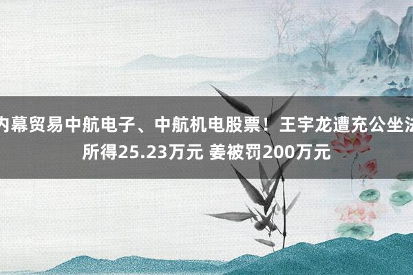 内幕贸易中航电子、中航机电股票！王宇龙遭充公坐法所得25.23万元 姜被罚200万元