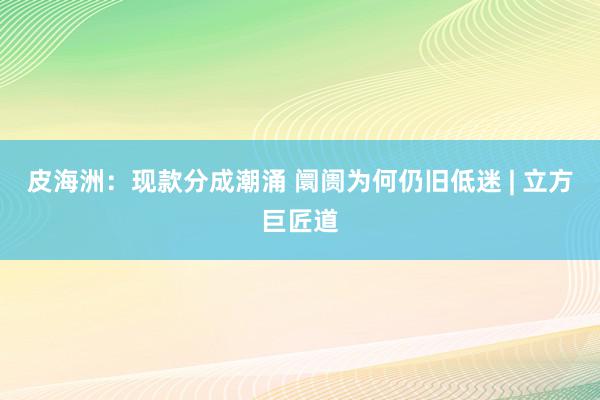 皮海洲：现款分成潮涌 阛阓为何仍旧低迷 | 立方巨匠道