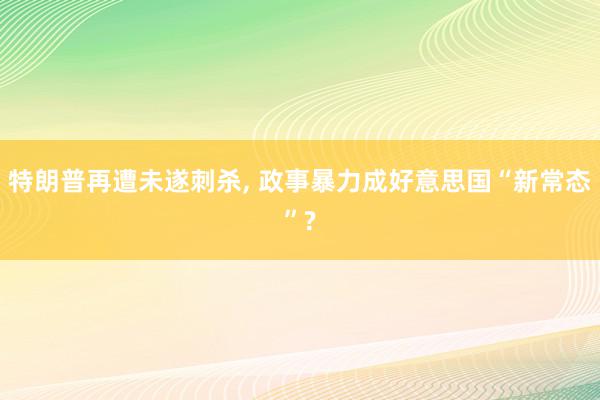 特朗普再遭未遂刺杀, 政事暴力成好意思国“新常态”?